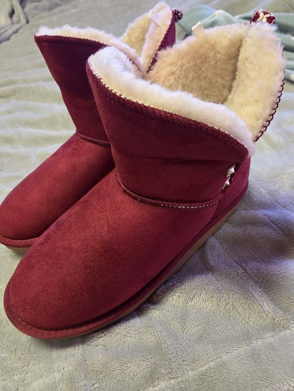 Women's Plush Lined Suede Slipper Boots in Burgundy